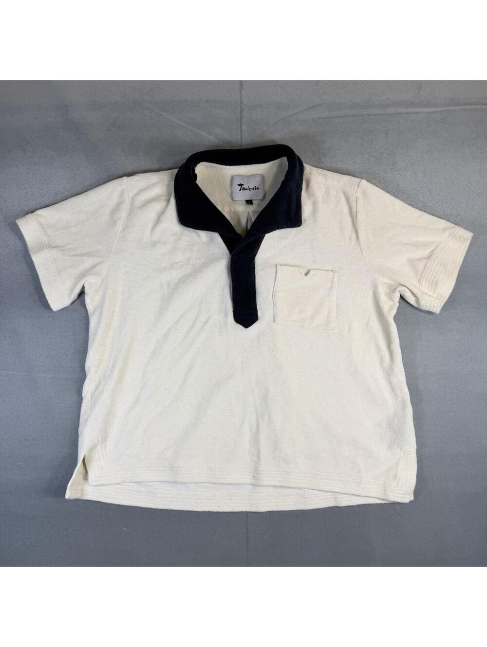 Tombolo Polo Shirt Men's Large (Crop/Boxy Fit) Beige Terry Cloth Cabana Pocket